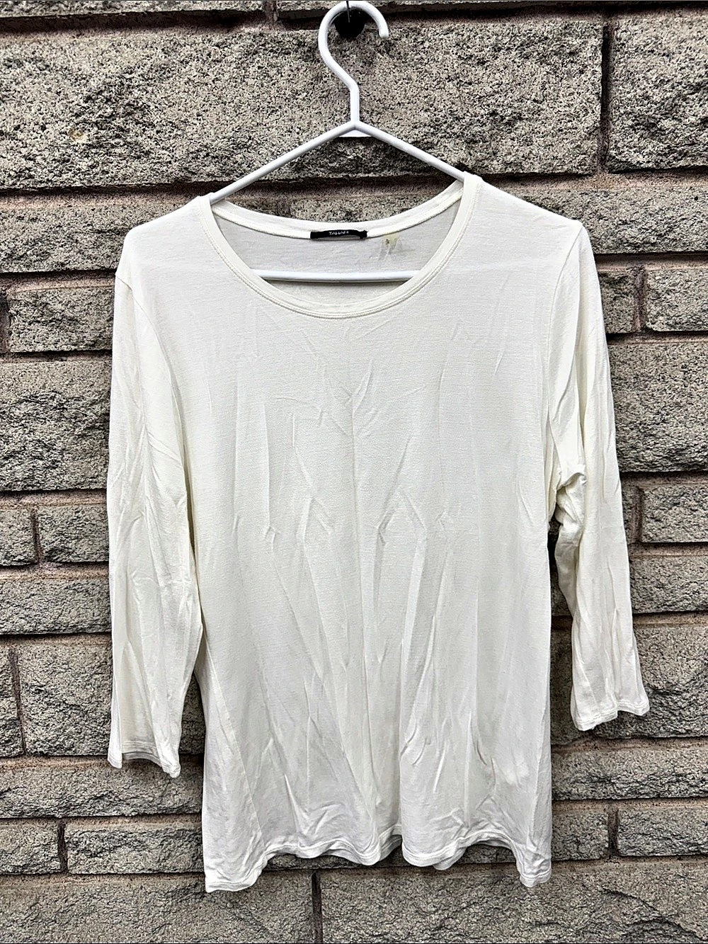 Tahari Ivory Modal Stretch Scoop Neck 3/4 Sleeve Top XL